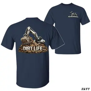 Dirt Life Excavator T-Shirt for Men Construction Worker Graphic Tee Heavy Equipment Operator Shirt Blue Collar Workwear Gift for Digger Operators