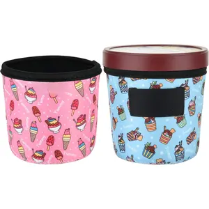2 Pack Ice Cream  Print Size Ice Cream Sleeves Neoprene Cover with Spoon Holder Cover (Ice Cream (2PCS))