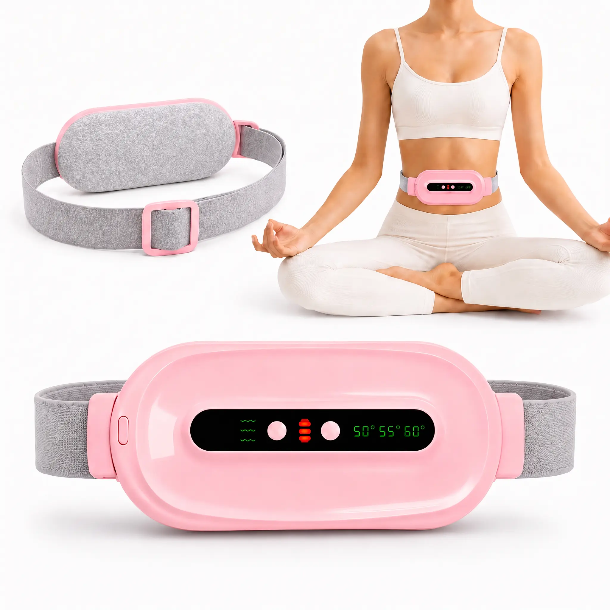 2026 Upgrade Cordless Menstrual Heating Pad, Portable Heating Pad for Cramps with Massage Modes & Heat Levels, Rechargeable Waist Belt for Belly and Back Comfort