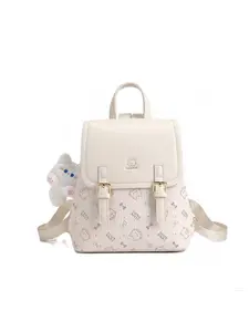 Cow&Kitty Kawaii Mini Backpack for Girls Cute Kitty Print Small School Backpack PU Leather Lightweight Travel Daypack with Adjustable Straps Aesthetic Bookbag for School Travel Daily Use