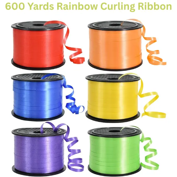 Rainbow Curling Ribbon (600 yd, 6-Color) - Balloon String for Gift Wrapping, Party Decor