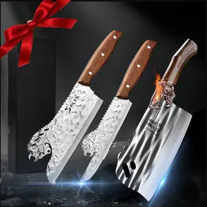 2/3pcs Professional Kitchen Knife set with box,Ultra-sharp Chef Knife,Meat Cleaver Knife, Heavy Butcher Knife, Bone Knife, slicing knife with wood Ergonomic Handle, Suitable For Kitchen, Restaurant, Gift For Men And Women, Christmas,housewarming gift