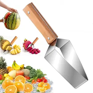 Stainless Steel Watermelon Cutter with Wooden Handle Triangle Fruit Slicer for Watermelon Cantaloupe Honeydew Kitchen Gadget for Picnic BBQ Fast Even Cubes Comfortable Easy to Use Durable Construction