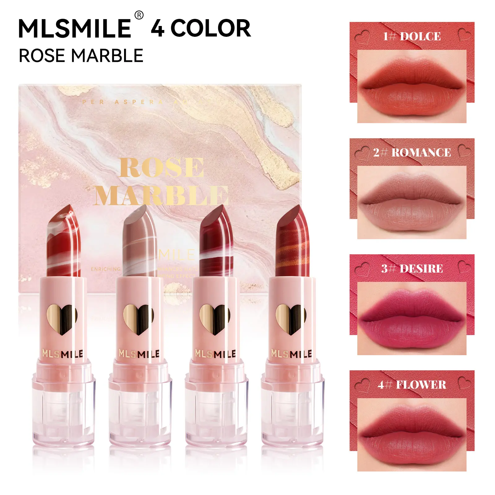 4-Piece Marble-Patterned Lipstick Gift Set, Velvet-Matte, Moisturizing, Easy-to-Apply Lip Treatments for Beauty & Personal Care