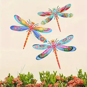 Dragonfly Pattern Wall Decor, Outdoor Vivid Color Wall Art, Dragonflies for Living Room Garden Patio Fence Yard Decoration, Garden Sculptures Statues