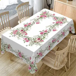 Rectangular Tablecloth Spring Summer Rose Floral Pattern, Indoor Outdoor Use, Home Kitchen Living Room Decor
