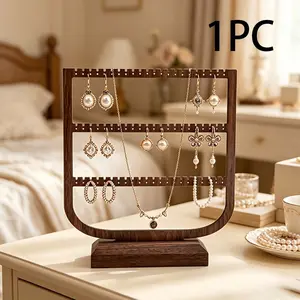 Walnut Color Wooden Earring Display Stand, Multi-Layer Jewelry Organizer, Large Capacity Storage Rack for Store/home Use