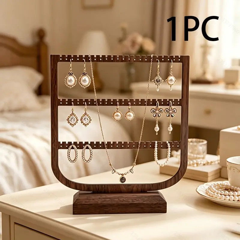 Walnut Color Wooden Earring Display Stand, Multi-Layer Jewelry Organizer, Large Capacity Storage Rack for Store/home Use