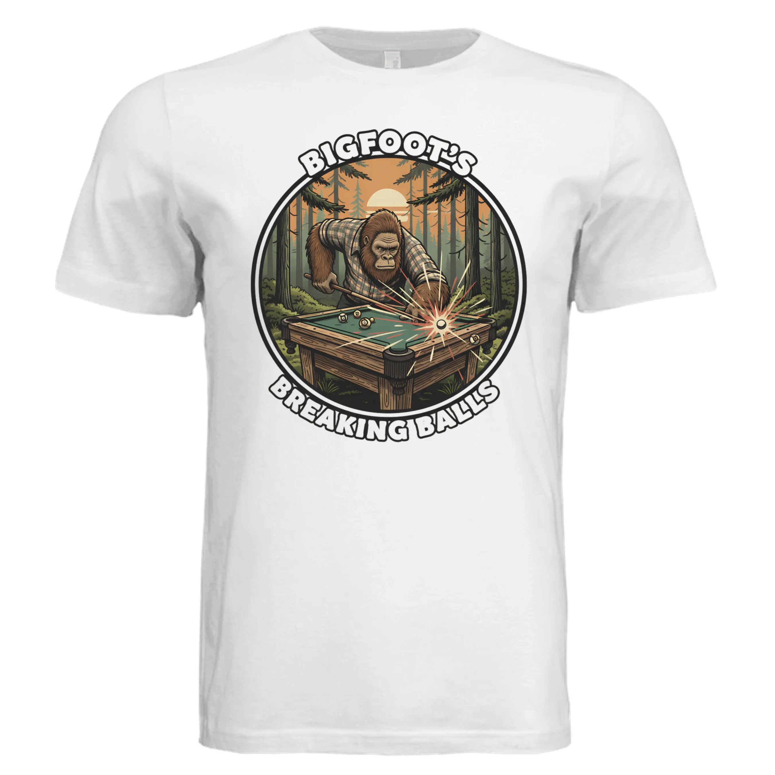 Bigfoot’s Breaking Balls Billiards Shirt | Sasquatch Pool Player Tee