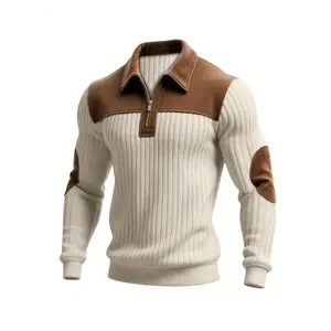 Men's Solid Drop Shoulder Collared Sweater, Regular Fit Casual Long Sleeve Jumper Winter Warm Pullover for Fall & Winter, Men's Knitwear for Daily Wear
