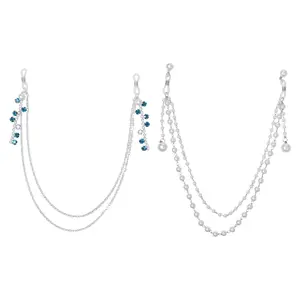 OIDEA Female Non-Piercing Rhinestone Pearl Nipple Rings, 2-Pcs Adjustable Body Jewelry with Layered Chains & Resin Silicone, Sexy Beach Party Bikini Accessory summerwins,summerwins