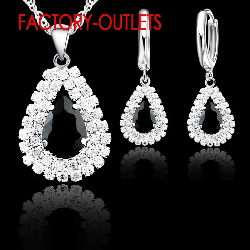 JewelryUSA -  925 Sterling Silver Bridal Jewelry Sets  Sparkling Crystal Water Drop Necklaces Hoop Earrings Women Party Engagement