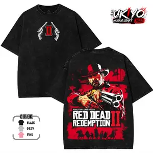 Red Dead Redemption 2 T-Shirt Vintage Arthur Morgan Graphic Tee, Retro Washed Oversized Cotton Shirt, RDR2 Rockstar Games Merch for Men Women