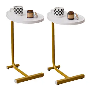 2-pieces White C-shaped Side Table, C Shaped End Table, Side Table for Couch and Bed, Small Side Table for Small Spaces