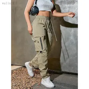 2026Women's Solid Pocket Drawstring Cargo Pants, Fall Outfits, Street Fashion Casual Streetwear Trousers for Daily Wear,  Womenswear