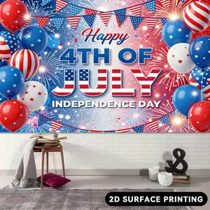 250th Anniversary July 4th Independence Day Backdrop Tapestry, Patriotic Red White and Blue Balloon Banner with Fireworks and Stars and Stripes Pattern for Party Wall Decoration, Photo Background, Home Decor