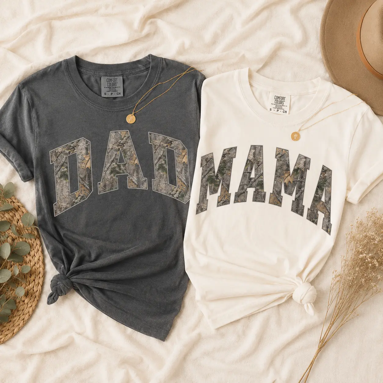 [Mama Dad Couple Collection] Camo Mama Dad Matching Shirts, Hunting Family Matching Tees, Country Couple Shirts, Rustic Mama Dad Outfit, Outdoor Parent Shirts, Comfort Colors Camo Graphic Tee, Western Style Family Apparel, Gift For Hunting Mom And Dad