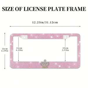 Pink Crown design Diamond License Plate Frame, Glitter Rhinestone Stainless Steel Car Accessories, Exclusive Auto Decor, US Standard Size, Fashion Vehicle Upgrade, Durable Rustproof, Birthday/Holiday Gift