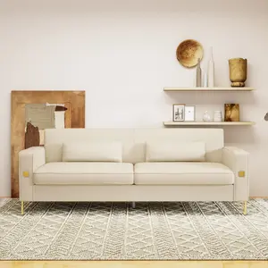 Velvet Sofa Couch for Living Room, 49" Comfy Upholstered Modern Sofa Chair with Gold Metal Legs and Pillow, Luxury Sectional Armchair for Bedroom Office Apartment Black