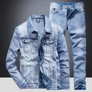 Denim Suit Men's Slim Micro-stretch Two-piece Spring and Autumn Jacket Jeans(Sheet)