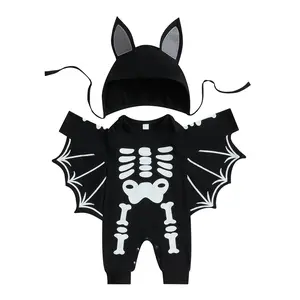 REDWOON My First Halloween Bat Costume Skeleton Jumpsuit Newborn Baby Boy Girl Cosplay Outfit Bodysuit Romper with Hat