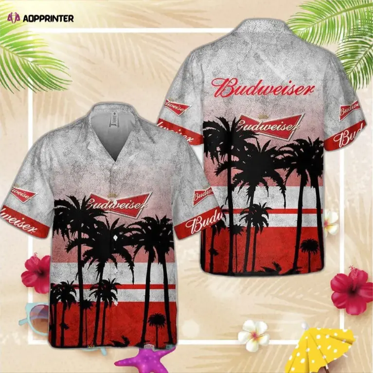 Full Print Budweiser Beer Palm Tree Hawaiian Shirt, Casual Unisex Beer Hawaiian Shirt For Fan, Beach Outfit, Summer Outfit, Best Gift Idea