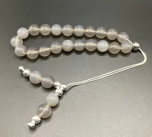 Grey Chalcedony Sterling Silver Komboloi - Greek Worry Beads