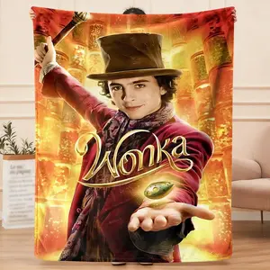 This Willy Wonka flannel blanket, a comfortable and soft thermal blanket, is suitable for sofas, beds, travel, camping, office chairs, and is suitable for all seasons, with prints and Halloween gifts.
