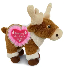 DOLLIBU 11" Super-Soft Polyester Standing Reindeer Stuffed Toy - Embroidered Heart, Detailed Stitching, Ideal for Mother's Day Gift