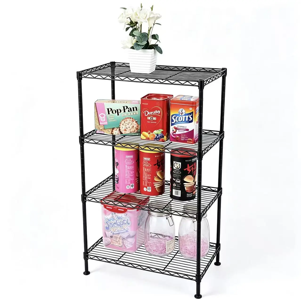 Black 4-Tier Adjustable Wire Shelving Unit - NSF Certified Heavy-Duty Open Wire Storage Rack with Tool-Free Assembly, Leveling Ft for Closet, Pantry, Garage Small Spaces
