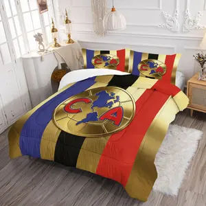 Club America CA Soccer Team Print Quilted Comforter Set, Include One Comforter and 1/2 Pillowcases, Skin-friendly Breathable Warm Quilt Core, All-Season Use Bedroom Bedding Decor, Soft Bedding Set