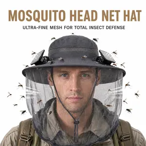 Solar-Powered Insect Repellent Hat - Comfortable & Breathable Unisex Fishing Hat with Dual Fans, UPF 50 Protection, Durable Steel Wire Brim, , Perfect for Fishing & Beekeeping, USB Solar Charging,Mosquito Head Net Hat - Bug Cap