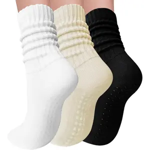 3 Pairs Pilates Socks with Grips for Women Yoga Socks Slouch Socks Grippy Socks for Barre Workout