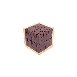212 MAIN Brown Wooden Brain Teaser - Farm Animal & Poultry Pet Toy Game, Creative Puzzle, Tetris-Look Wooden Stacking Puzzle