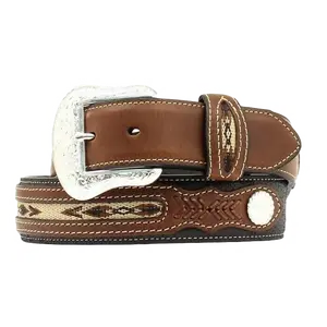 Nocona Men's Top Hand Brown & Black with Overlay Belt N2475701