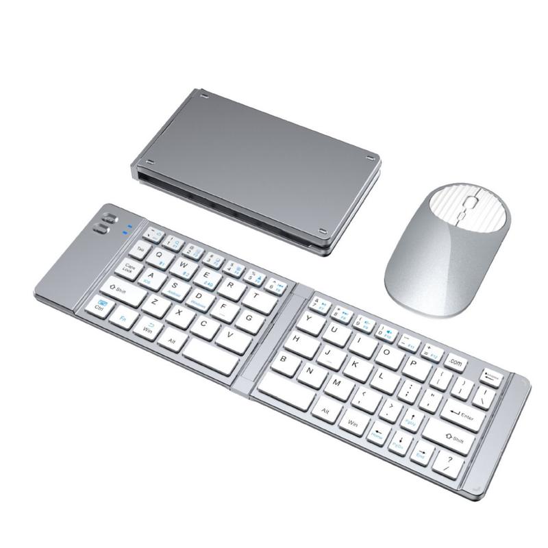 Foldable Tri-Mode Wireless Keyboard and Mouse Combo, Full-Size Silent Keyboard with Bluetooth/2.4G/Wired Connection, Rechargeable and Portable Design for Laptop, Tablet, Desktop, Boyfriend Gift