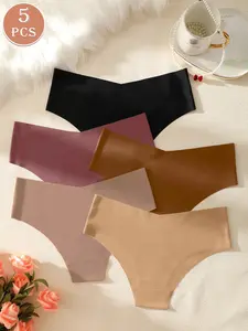 5-Pack Low Waist Seamless Triangle Briefs for Women, Comfortable Plain Color Daily Underwear, Sexy Slim-Fitting All-Seasons Briefs