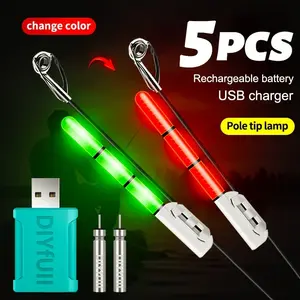 5pcs Fishing Bite Indicator Set, 2 Rod Tip Lights + 2 Rechargeable Batteries + USB Charger, High Visibility Light, Night Fishing