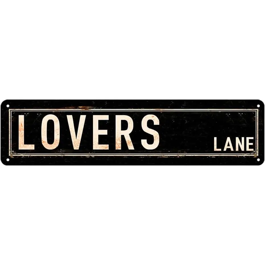 Vintage Lovers Lane Rectangle Aluminium Wall Sign Plaque, 4x16 in 2000s Coquettecore Home Signs for Grunge Aesthetic Bedroom Room Decor, Rectangle Design, 2000S Home Signs
