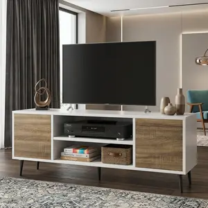 65 Inch TV Stand, Modern Entertainment Center with Storage Cabinet & Open Shelves, TV Console Table for Living Room, Bedroom, Office Decor