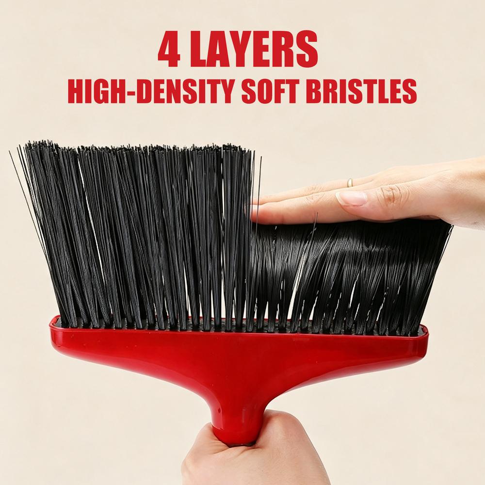Black & Red Broom and Dustpan Set, Smooth Anti-Scratch Bristles, Hardwood Tile-Friendly, Durable Handle for Indoor Bedroom & Garage Floor Tidying