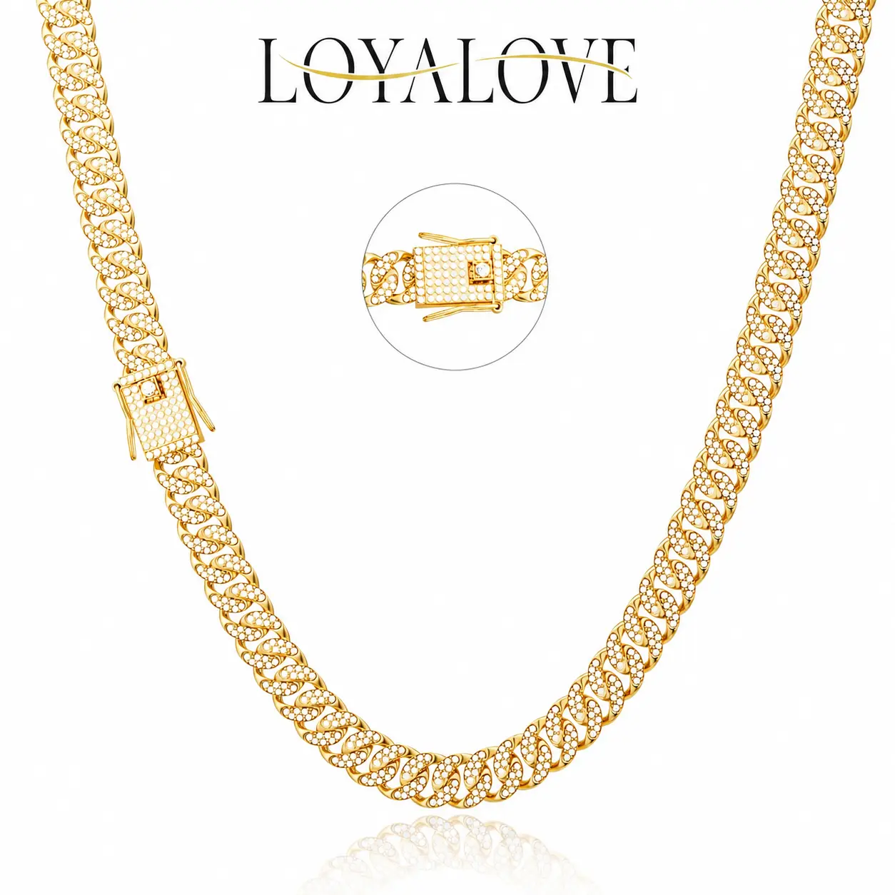 LOYALOVE 14K GOLD Plated Men’s 12.7mm Iced Out Cuban Link Chain Necklace, Gold Tone Full Pavé Miami Cuban Chain, 20 Inch Heavy Hip Hop Statement Jewelry with Box Clasp, Gift for Him