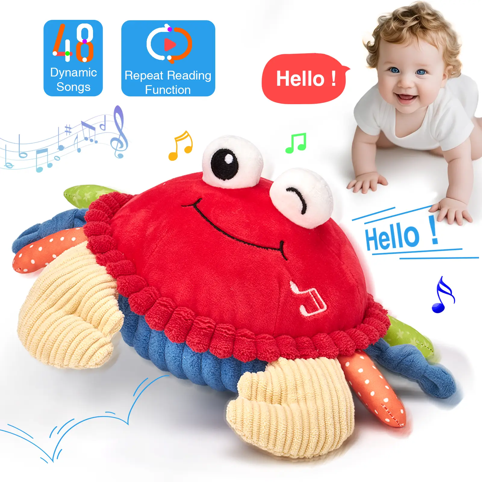 Baby Toy Crab Plush Toy Tummy Time Baby Toys 6-12 Months, Musical Interactive Dancing Plush Toy - 48 Songs & Recording Feature, Walking Moving Bouncin