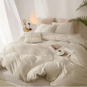 Beige Duvet Cover King Size, Soft 3 Piece Bedding Duvet Cover with 2 Pillowcases, Lightweight Soft Washed Microfiber Bedding Set, Breathable Comforter Cover with Zipper Closure for All Season