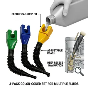 3-Piece Collapsible Funnel Set — Retractable Auto-Filling Funnel (with Bottle-Mouth Clip). A versatile tool for oil changes and fluid transfer in cars, motorcycles, and various types of engines; suitable for dispensing engine oil, gasoline, and coolant.