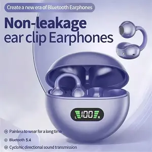 Open-ear wireless Bluetooth 6.0 earphones with microphone, secure fit for small ears and glasses wearers, 50 hours of playtime, LED display, high‑fidelity low‑bass enhancement ENC, sports earbuds, Valentine’s gift (purple).