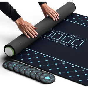 Poker Table Top 70" x 35", Texas Hold'em Poker Mat for Home Game Nights Up to 10 Players, Casino Poker Topper Cloth in Zipper Storage Bag with 8 Coasters in Poker Gift-Ready Box