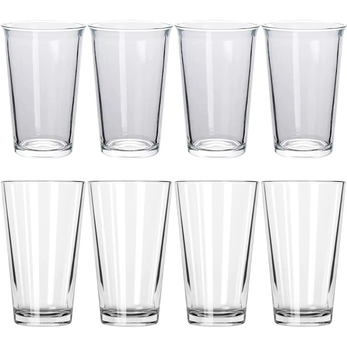 8-Piece Clear Drinking Glasses Set, Includes 4 X 12oz Water Glasses and 4 X 16oz Beer Glasses, Ideal for Daily Use, Drinkware, Glass Tumblers Set