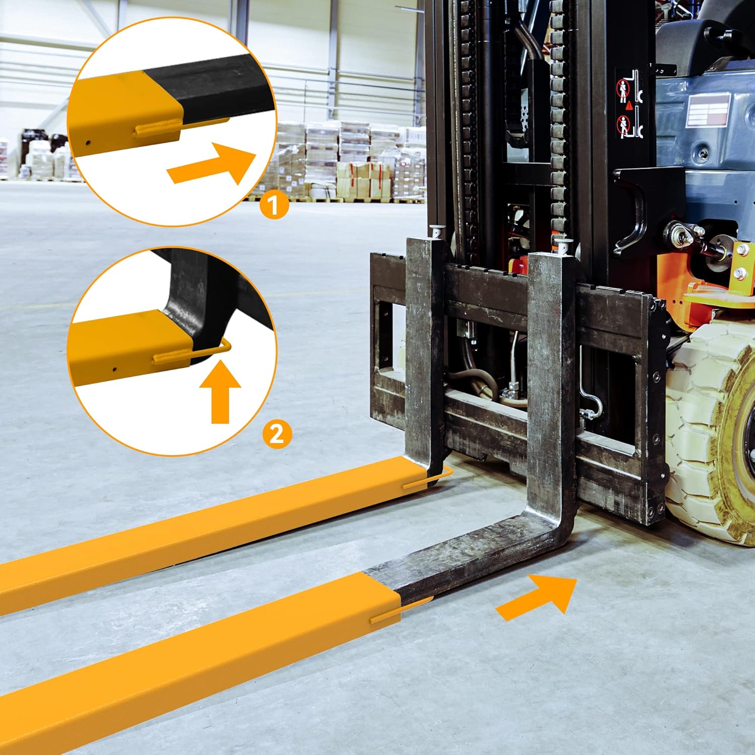 YINTATECH 4.5in Width Forklift Extensions Fits for 4" Wide Forks, Heavy Duty Pallet Fork Extension, 96in Length, 1 Pair, Yellow
