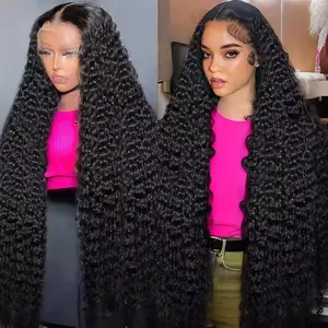 34 inch 36 inch 13x6 Deep Wave Lace Front Wigs Human Hair Water Wave  HD Lace Frontal Wigs Human Hair Pre Plucked 180 Density Wine Red Colored 99J Curly human hair Wig with Baby Hair  180 Density 280 Density for Gift
